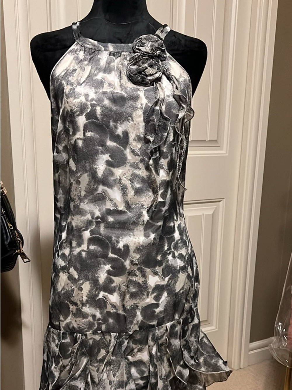 Vera Moda brand ruffled halter dress with a black and white combo floral